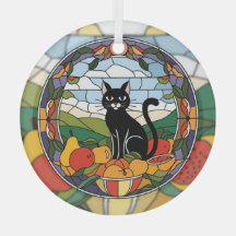 Hartglas, schwarze Katze, farbig gestanztes Glas