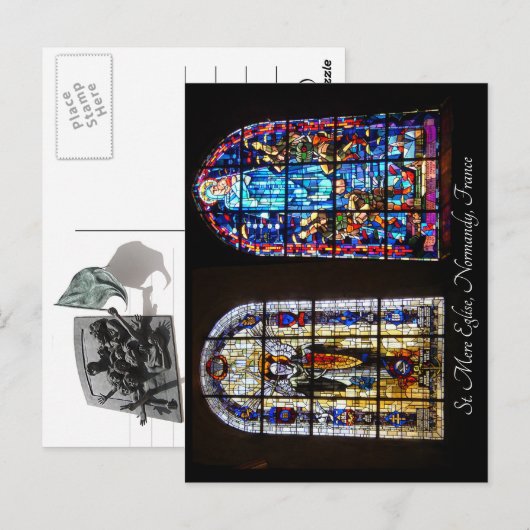Hartglas - St. Mere Eglise Postkarte (Vorne/Hinten)