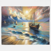 Hartpastel Zeichnend Boote Wasser Fleecedecke (Vorderseite (Horizontal))