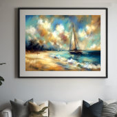 Hartpastel Zeichnend Boote Wasser Poster