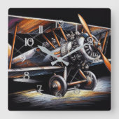 Hartpastellflugzeug aus antiker Biplane Quadratische Wanduhr (Vorderseite)