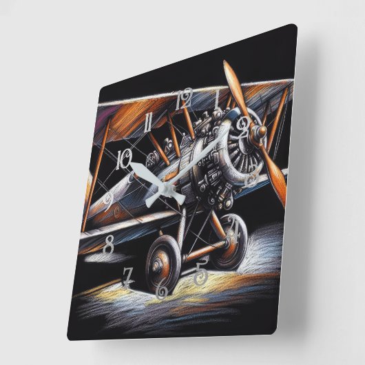 Hartpastellflugzeug aus antiker Biplane Quadratische Wanduhr (Winkel)