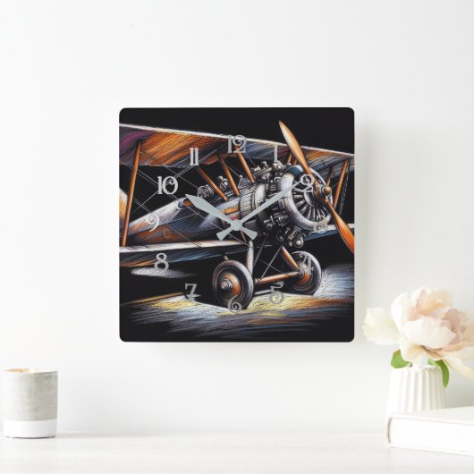 Hartpastellflugzeug aus antiker Biplane Quadratische Wanduhr (Zuhause)
