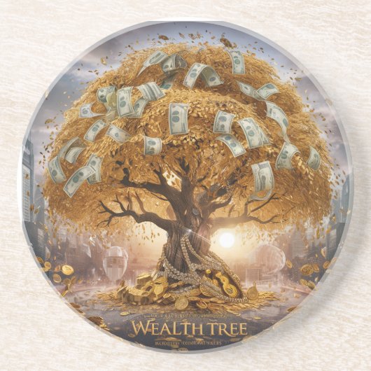 Hartplastik \Wealth Tree – Goldener Geldbaum Getränkeuntersetzer (Vorne)
