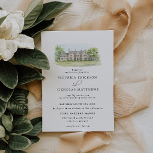 Hartwood Mansion Aquarell Manor Hochzeit Einladung