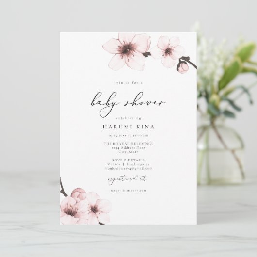 HARUMI Elegant Sakura Cherry Blossom Babydusche Einladung (Stehend Vorderseite)