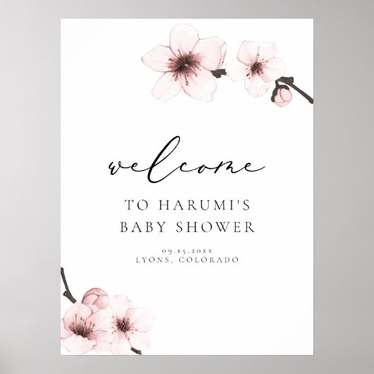 HARUMI Sakura Cherry Blossom Babydusche Willkommen Poster (Vorne)
