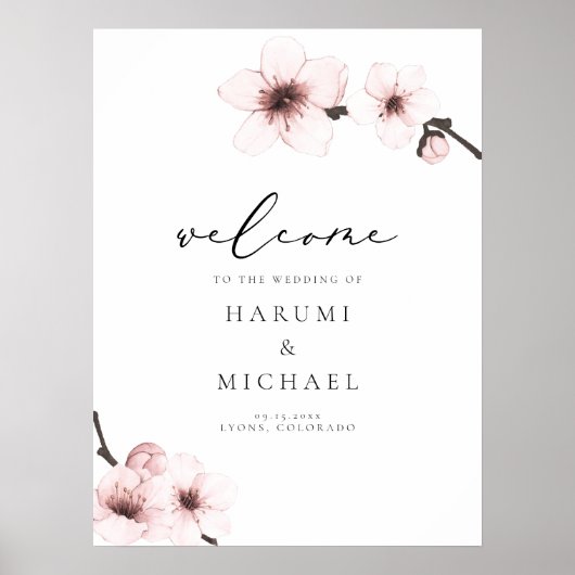 HARUMI Sakura Cherry Blossom Wedding Willkommen Poster (Vorne)