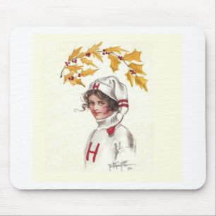 Harvard-Studentin im Winter mit Stechpalmenzweig Mousepad