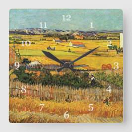 Harvest at La Crau, with Montmajour... Quadratische Wanduhr
