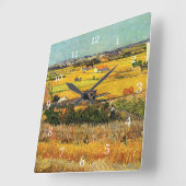Harvest at La Crau, with Montmajour... Quadratische Wanduhr (Winkel)