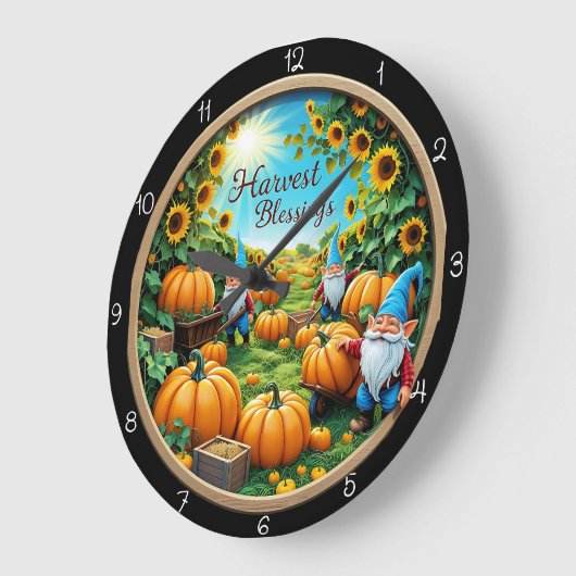 Harvest Blessings Gnomes Pumpkin Patch Große Wanduhr (Winkel)