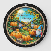 Harvest Blessings Gnomes Pumpkin Patch Große Wanduhr (Vorderseite)