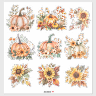 Harvest Blooms - Aquarellpumpen & Sonnenblumen Aufkleber