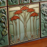 Harvest Crescendo Art Nouveau Keramik Tile Fliese<br><div class="desc">Diese bezaubernde Keramik-Kachel bringt Sie in die Höhe der Jugendstil-Eleganz, in der die Naturformen in verzierte Designs neu erfunden werden. Eine Baumkrone aus stilisierten Pilzen oder vielleicht Blumenfreunden in lebendiger Ernte Orange entfaltet sich gegen eine ruhige Salbei und blass Oliven Leinwand. Ihre Stiele, die in den Tönen von weichem Gold...</div>