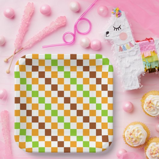 Harvest diagonal checkerboard pattern pappteller (Party)