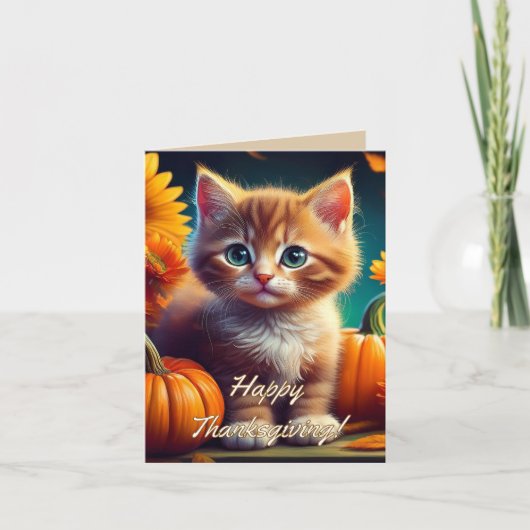Harvest Erntedank Niedlich Ginger Kitten Pumpkin Dankeskarte (Vorderseite)