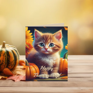 Harvest Erntedank Niedlich Ginger Kitten Pumpkin Dankeskarte