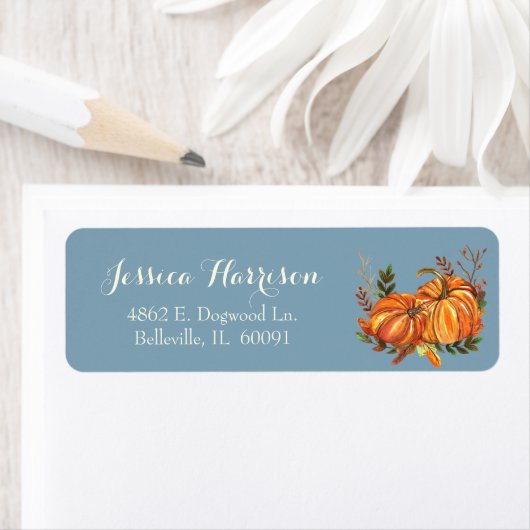 Harvest Fall Pumpkins Leaves Blue (Insitu)