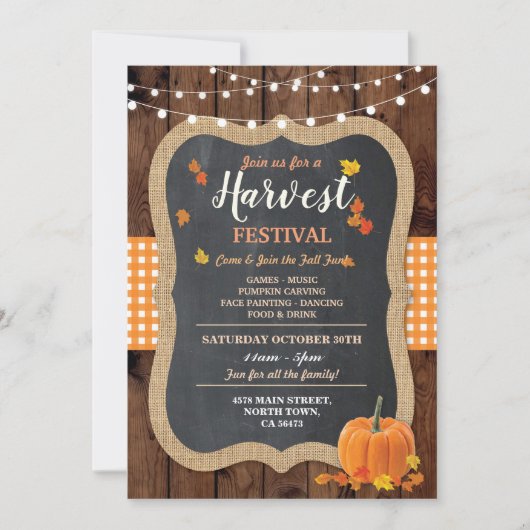 Harvest Festival Pumpkin Event Chalet Gingham Einladung (Vorderseite)