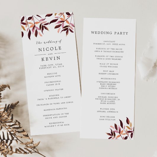 Harvest Foliage Hochzeitsprogramm Programm