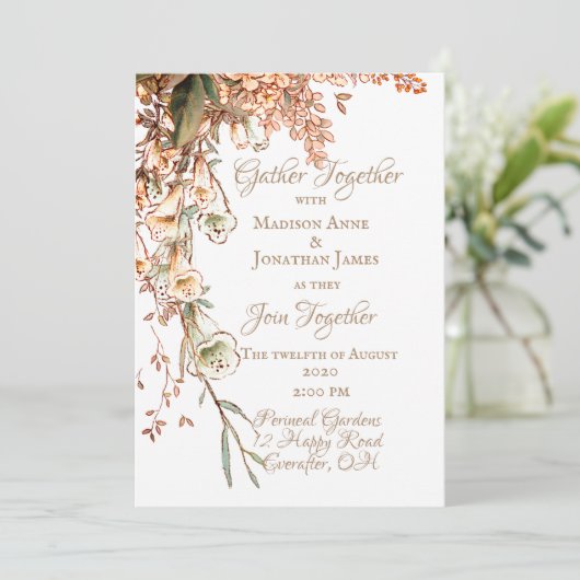 Harvest Garland Script Elegante Hochzeit im Herbst Einladung (Stehend Vorderseite)