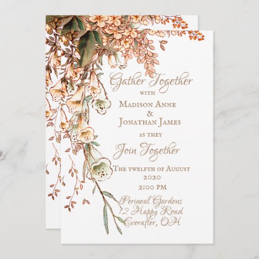 Harvest Garland Script Elegante Hochzeit im Herbst Einladung (Vorne/Hinten)