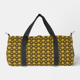 Harvest Gold Black Buffalo Heart Plaid Duffle Bag