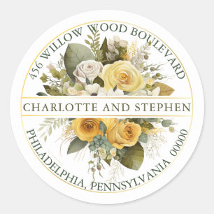Harvest Gold   Cream Floral Bouquet Rücksendeadres Runder Aufkleber