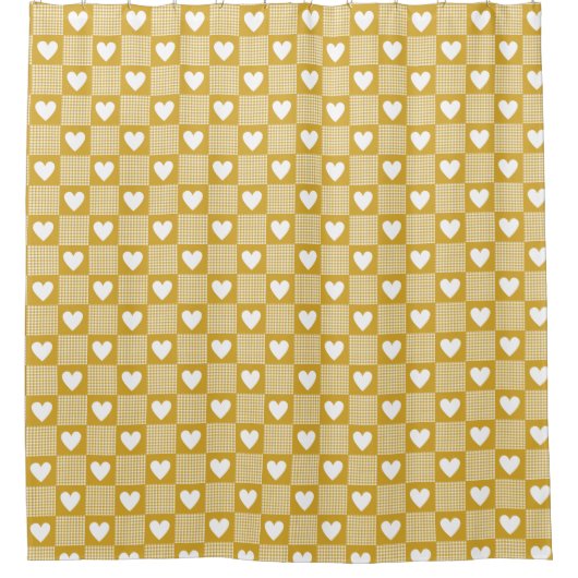 Harvest Gold Gingham Heart Patch Plaid Duschvorhang (Vorderseite)