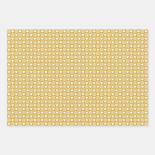 Harvest Gold Gingham Heart Patch Plaid Geschenkpapier Set (Vorderseite 2)