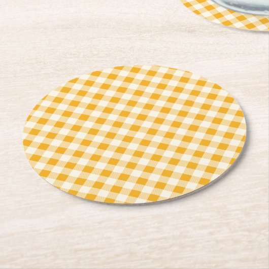 Harvest Gold Gingham Runder Pappuntersetzer (Angewinkelt)