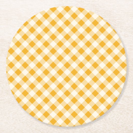 Harvest Gold Gingham Runder Pappuntersetzer (Vorderseite)