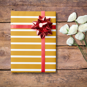 Harvest Gold und Weiß, horizontal gestreift Geschenkpapier