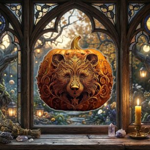 Harvest Guardian Bär Verzierter Herbst Pumpkin Art Fensteraufkleber