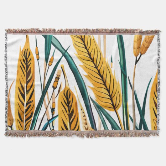 Harvest Harmony: Ein Weizenmuster auf einer weißen Decke (Vorderseite)