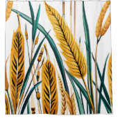 Harvest Harmony: Ein Weizenmuster auf einer weißen Duschvorhang (Vorderseite)
