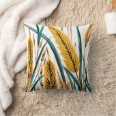 Harvest Harmony: Ein Weizenmuster auf einer weißen Kissen (Decke)