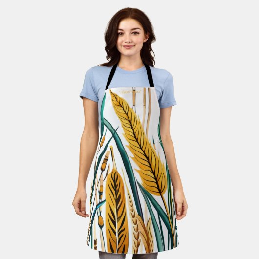 Harvest Harmony: Ein Weizenmuster auf einer weißen Schürze (Getragen)