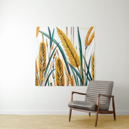 Harvest Harmony: Ein Weizenmuster auf einer weißen Wandteppich