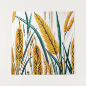 Harvest Harmony: Ein Weizenmuster auf einer weißen Wandteppich (Vorderseite)