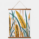 Harvest Harmony: Ein Weizenmuster auf einer weißen Wandteppich Mit Holzrahmen (Vorderseite)