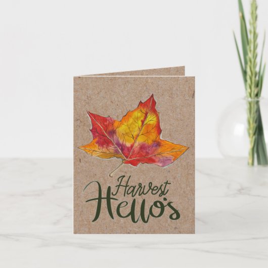 Harvest Hello fall greeting card watercolor leaf  Karte (Vorderseite)
