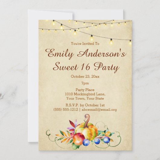 Harvest Lights Sweet 16 Geburtstag Einladung (Vorderseite)