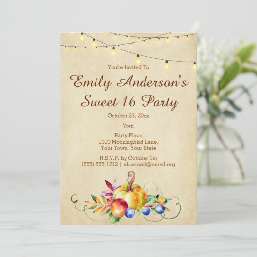 Harvest Lights Sweet 16 Geburtstag Einladung (Stehend Vorderseite)