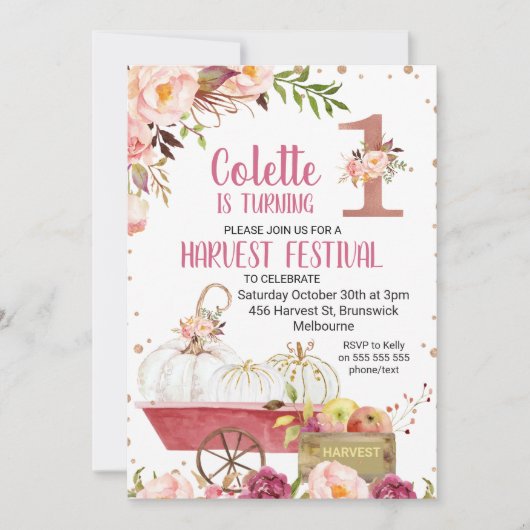 Harvest Pumpkin Erster Geburtstag Einladung (Vorderseite)