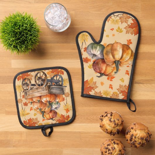 Harvest Pumpkin Oven Mitt and Pot Holder Set (Oben Unten)