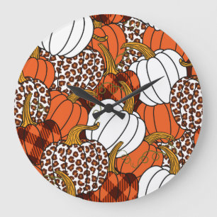 Harvest Pumpkin Patchwork Vintages Muster Große Wanduhr