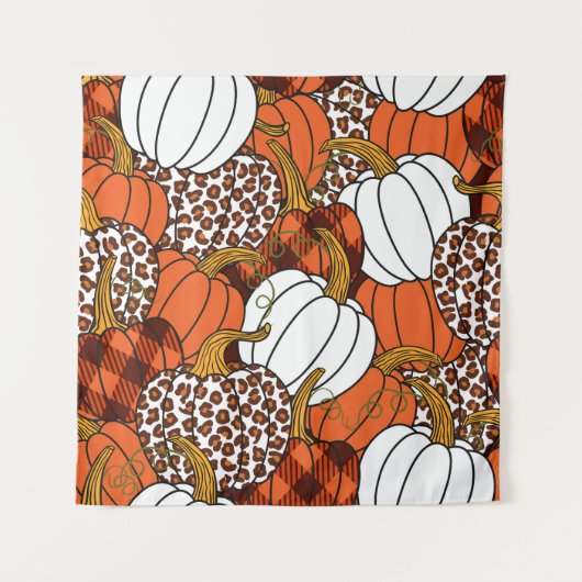 Harvest Pumpkin Patchwork Vintages Muster Wandteppich (Vorderseite)