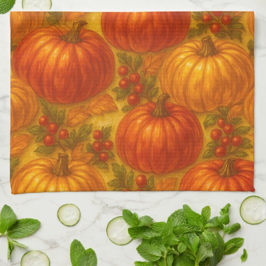 Harvest Pumpkin Pattern - Herbst Erntedank Geschirrtuch (Gefaltet)